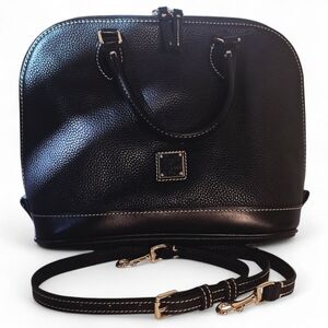 Dooney & Bourke Black Pebbled Leather Dome Satchel Crossbody Bag Gold Hardware